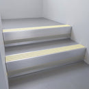 Mill Aluminium finish with Ivory Castellated insert and Black Castellated riser highlight - aluminium stair nosing 66x55mm fitted to a step edge