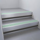 Mill Aluminium finish with Jade Castellated insert and Black Smooth Textured riser highlight - aluminium stair nosing 66x55mm fitted to a step edge