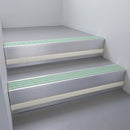 Mill Aluminium finish with Jade Castellated insert and Light Grey Castellated riser highlight - aluminium stair nosing 66x55mm fitted to a step edge