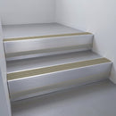 Mill Aluminium finish with Light Bronze Aluminium insert and Black Castellated riser highlight - aluminium stair nosing 66x55mm fitted to a step edge