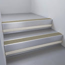 Mill Aluminium finish with Light Bronze Aluminium insert and Light Grey Castellated riser highlight - aluminium stair nosing 66x55mm fitted to a step edge