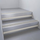 Mill Aluminium finish with Light Grey Smooth Textured insert and Light Grey Castellated riser highlight - aluminium stair nosing 66x55mm fitted to a step edge