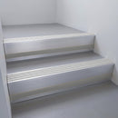Mill Aluminium finish with Mill Aluminium insert and Black Castellated riser highlight - aluminium stair nosing 66x55mm fitted to a step edge