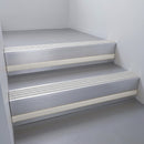 Mill Aluminium finish with Mill Aluminium insert and Light Grey Castellated riser highlight - aluminium stair nosing 66x55mm fitted to a step edge