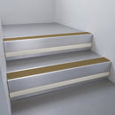 Mill Aluminium finish with Olive Castellated insert and Light Grey Castellated riser highlight - aluminium stair nosing 66x55mm fitted to a step edge
