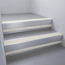 Mill Aluminium finish with Porth Stone Smooth Textured insert and Light Grey Castellated riser highlight - aluminium stair nosing 66x55mm fitted to a step edge