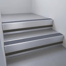 Mill Aluminium finish with Regency Castellated insert and Black Smooth Textured riser highlight - aluminium stair nosing 66x55mm fitted to a step edge