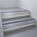 Mill Aluminium finish with Regency Castellated insert and Light Grey Castellated riser highlight - aluminium stair nosing 66x55mm fitted to a step edge