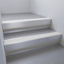 Mill Aluminium finish with Satin Aluminium insert and Black Castellated riser highlight - aluminium stair nosing 66x55mm fitted to a step edge