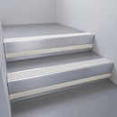 Mill Aluminium finish with Satin Aluminium insert and Light Grey Castellated riser highlight - aluminium stair nosing 66x55mm fitted to a step edge