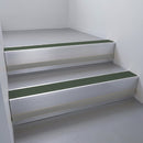 Mill Aluminium finish with Spruce Castellated insert and Black Castellated riser highlight - aluminium stair nosing 66x55mm fitted to a step edge