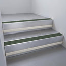 Mill Aluminium finish with Spruce Castellated insert and Light Grey Castellated riser highlight - aluminium stair nosing 66x55mm fitted to a step edge