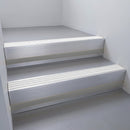 Mill Aluminium finish with White Castellated insert and Black Castellated riser highlight - aluminium stair nosing 66x55mm fitted to a step edge