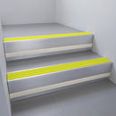 Mill Aluminium finish with Yellow Castellated insert and Light Grey Castellated riser highlight - aluminium stair nosing 66x55mm fitted to a step edge