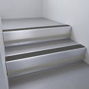 Satin Aluminium finish with Black Anodised Aluminium insert and Black Castellated riser highlight - aluminium stair nosing 66x55mm fitted to a step edge
