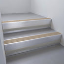 Satin Aluminium finish with Fawn Castellated insert and Black Castellated riser highlight - aluminium stair nosing 66x55mm fitted to a step edge