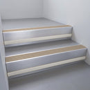 Satin Aluminium finish with Fawn Castellated insert and Light Grey Castellated riser highlight - aluminium stair nosing 66x55mm fitted to a step edge