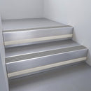 Satin Aluminium finish with Flint Castellated insert and Light Grey Castellated riser highlight - aluminium stair nosing 66x55mm fitted to a step edge