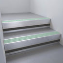 Satin Aluminium finish with Jade Castellated insert and Black Smooth Textured riser highlight - aluminium stair nosing 66x55mm fitted to a step edge