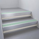 Satin Aluminium finish with Jade Castellated insert and Light Grey Castellated riser highlight - aluminium stair nosing 66x55mm fitted to a step edge