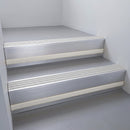 Satin Aluminium finish with Mill Aluminium insert and Light Grey Castellated riser highlight - aluminium stair nosing 66x55mm fitted to a step edge