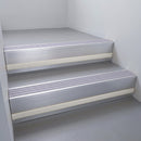 Satin Aluminium finish with Nimbus Castellated insert and Light Grey Castellated riser highlight - aluminium stair nosing 66x55mm fitted to a step edge