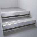Satin Aluminium finish with Polar Grey Smooth Textured insert and Black Smooth Textured riser highlight - aluminium stair nosing 66x55mm fitted to a step edge