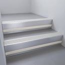 Satin Aluminium finish with Polar Grey Smooth Textured insert and Light Grey Castellated riser highlight - aluminium stair nosing 66x55mm fitted to a step edge