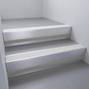 Satin Aluminium finish with Polished Aluminium insert and Black Castellated riser highlight - aluminium stair nosing 66x55mm fitted to a step edge
