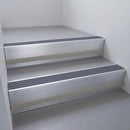 Satin Aluminium finish with Regency Castellated insert and Black Castellated riser highlight - aluminium stair nosing 66x55mm fitted to a step edge