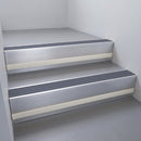 Satin Aluminium finish with Regency Castellated insert and Light Grey Castellated riser highlight - aluminium stair nosing 66x55mm fitted to a step edge