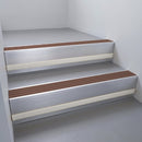 Satin Aluminium finish with Rustic Castellated insert and Light Grey Castellated riser highlight - aluminium stair nosing 66x55mm fitted to a step edge