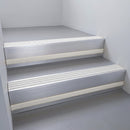 Satin Aluminium finish with Satin Aluminium insert and Light Grey Castellated riser highlight - aluminium stair nosing 66x55mm fitted to a step edge