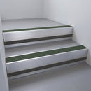 Satin Aluminium finish with Spruce Castellated insert and Black Smooth Textured riser highlight - aluminium stair nosing 66x55mm fitted to a step edge