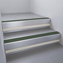 Satin Aluminium finish with Spruce Castellated insert and Light Grey Castellated riser highlight - aluminium stair nosing 66x55mm fitted to a step edge