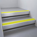 Satin Aluminium finish with Yellow Castellated insert and Black Smooth Textured riser highlight - aluminium stair nosing 66x55mm fitted to a step edge
