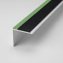 Aluminium stair nosing 56x55mm studio view showing the L section, photoluminescent nose strip and PVC insert channel