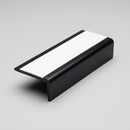 Black PVC hard nose stair nosing 56x32.5mm shown on a plain studio background with a white anti-slip insert band set into the tread