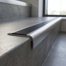 PVC Stair Nosing 67mm Tread Straight Edge Ramped Profile professionally fitted in use