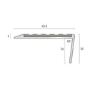 Cross-section drawing of the raked back nosing showing 63.5mm tread, 30mm nose and 83 degree rake