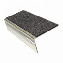 Rake back aluminium stair nosing, 46mm tread, obsidian (dark charcoal) Mor Grip insert, bright polished finish