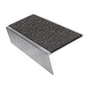 Rake back aluminium stair nosing, 46mm tread, obsidian (dark charcoal) Mor Grip insert, mill finish finish