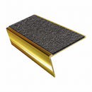 Rake back aluminium stair nosing, 46mm tread, obsidian (dark charcoal) Mor Grip insert, mirrorflect gold finish