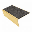 Rake back aluminium stair nosing, 46mm tread, obsidian (dark charcoal) Mor Grip insert, satin gold finish