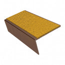 Rake back aluminium stair nosing, 46mm tread, solar (golden yellow) Mor Grip insert, dark bronze finish