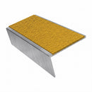 Rake back aluminium stair nosing, 46mm tread, solar (golden yellow) Mor Grip insert, mill finish finish