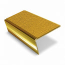 Rake back aluminium stair nosing, 46mm tread, solar (golden yellow) Mor Grip insert, mirrorflect gold finish