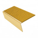 Rake back aluminium stair nosing, 46mm tread, solar (golden yellow) Mor Grip insert, satin gold finish