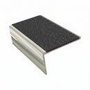 Rake back aluminium stair nosing, 56mm tread, obsidian (dark charcoal) Mor Grip insert, bright polished finish