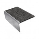 Rake back aluminium stair nosing, 56mm tread, obsidian (dark charcoal) Mor Grip insert, mill finish finish